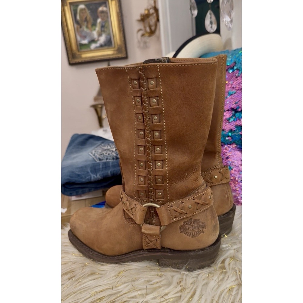 Harley-Davidson W Auburn Harness Brown Leather Stud Zippered Motorcycle Boot 8 - Picture 10 of 16